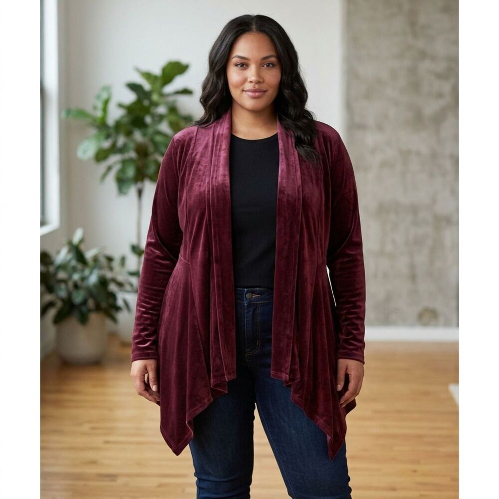 Jones Studio Cardigan Burgundy Wrinkle Free Slinky Knit